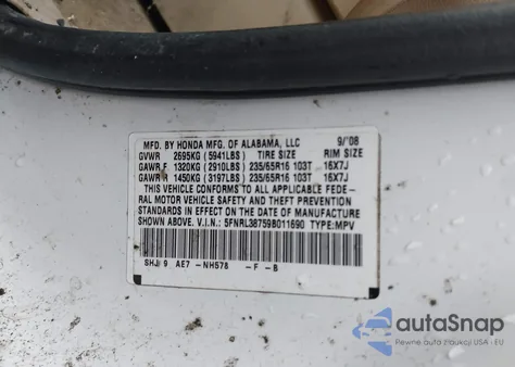2009 Honda Odyssey Ex-L from USA, damaged, VIN 5FNRL38759B011690